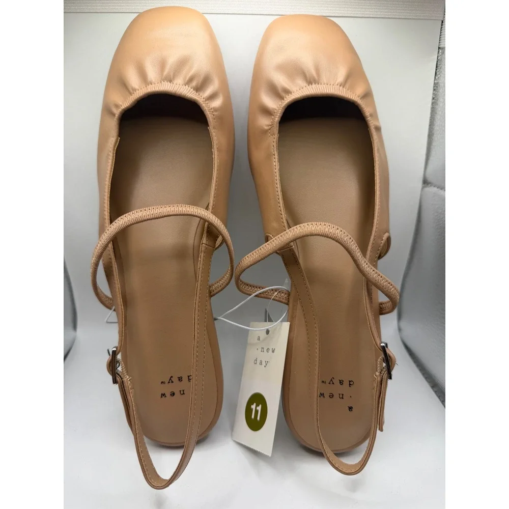 A New Day Vada Tan Slingback Mary Jane Ballet Flats Square Toe Memory Foam 11